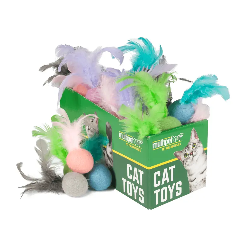 Multipet Cat Toy Felted Feather Ball Catnip 4in Assorted