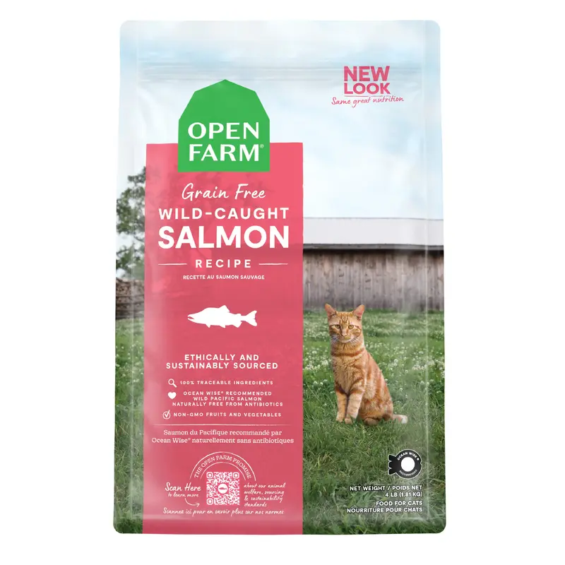 Open Farm Wild-Caught Salmon Recipe Grain Free Kibble for Cats 2lb