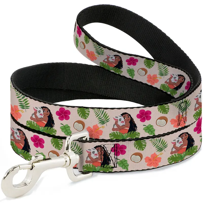 Dog Leash - Moana Hugging Pua Pose and Tropical Flora Beige