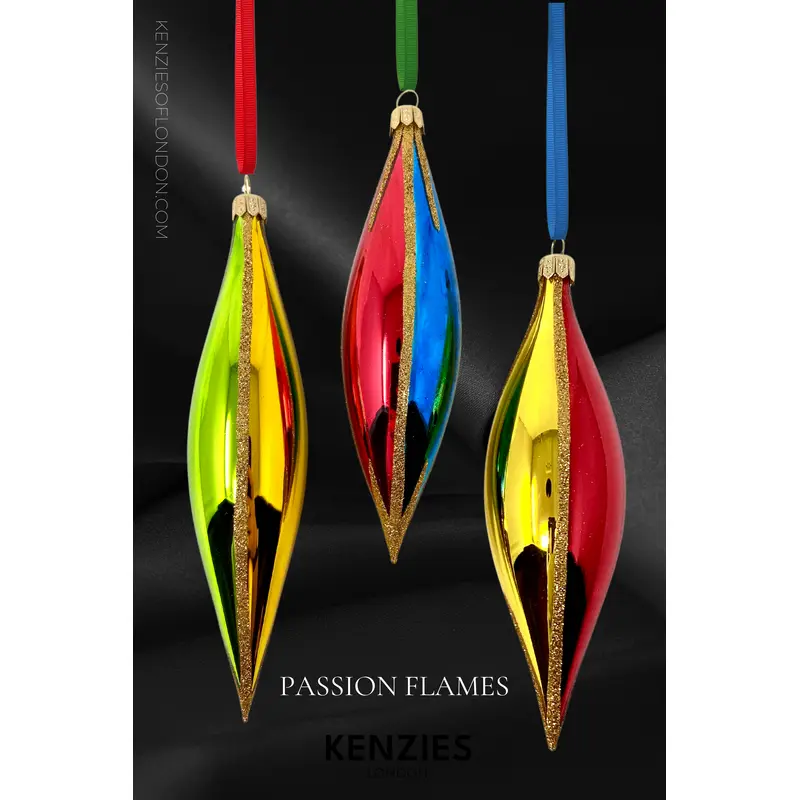 Passion Flames Set/3 Glass Christmas Ornaments