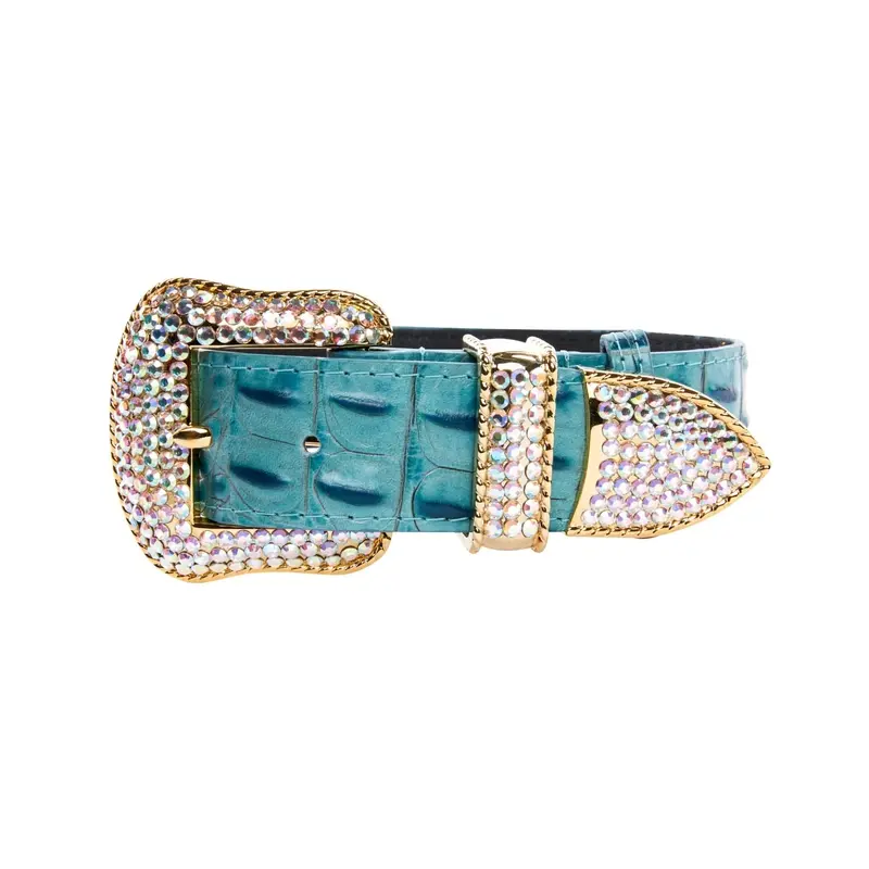 Turquoise Embossed Croc Italian Leather/Swarovski Crystal Hardware Collar