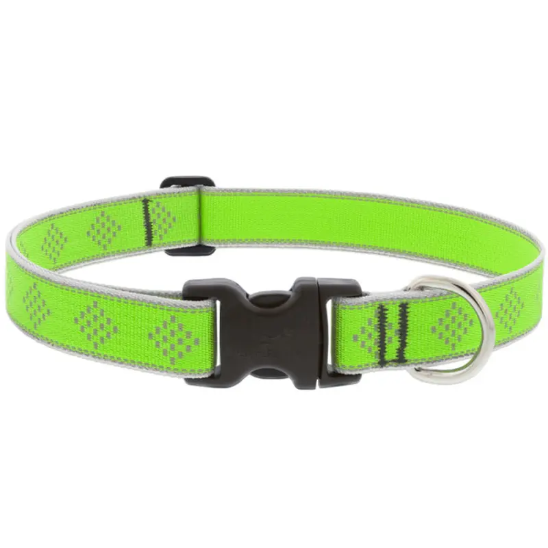 Lupine Reflective Dog Collar 1" Wide 12"-20" Neck Size Green Diamond