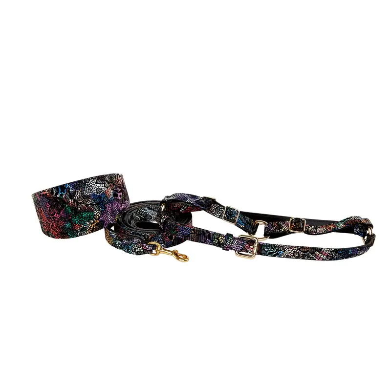 Floral/Lace Embossed Italian Leather 3 Wide Style  Collar, Leash, Harness Set