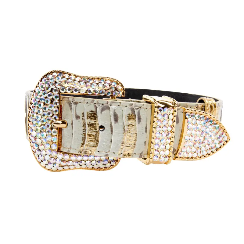 White Wash & Gold Snake Collar With Swarovski Crystal Hardware