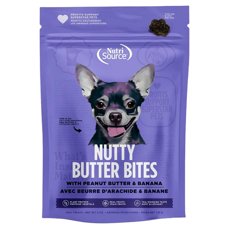 NutriSource Peanut Butter & Banana Nutty Butter Bites Dog Treats 6oz