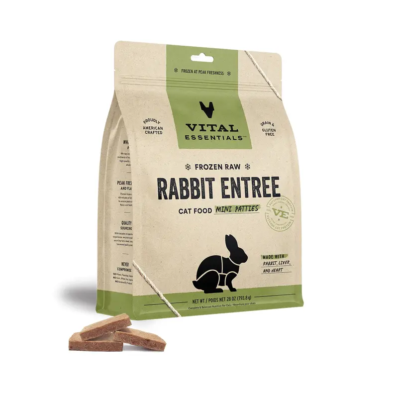 Vital Essentials Cat Food Mini Patties Raw Frozen Rabbit 28oz