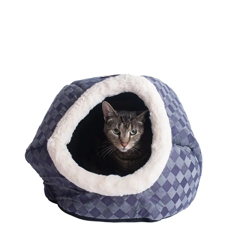 Armarkat Cuddle Cave Cat Bed C44 For Cats & Puppy Dogs  Blue Checkered