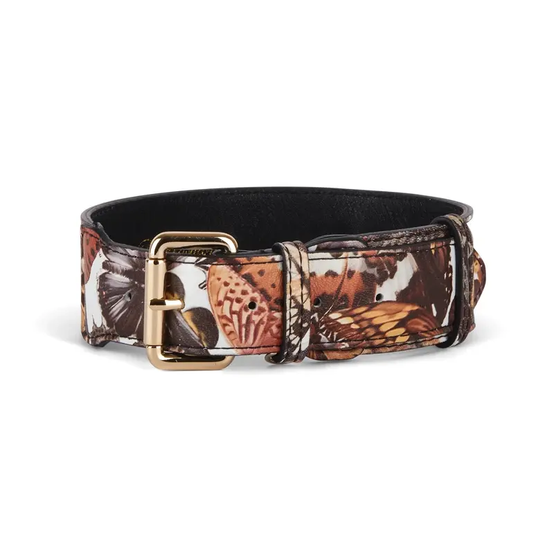 Butterfly Print Italian Leather Classic Collar