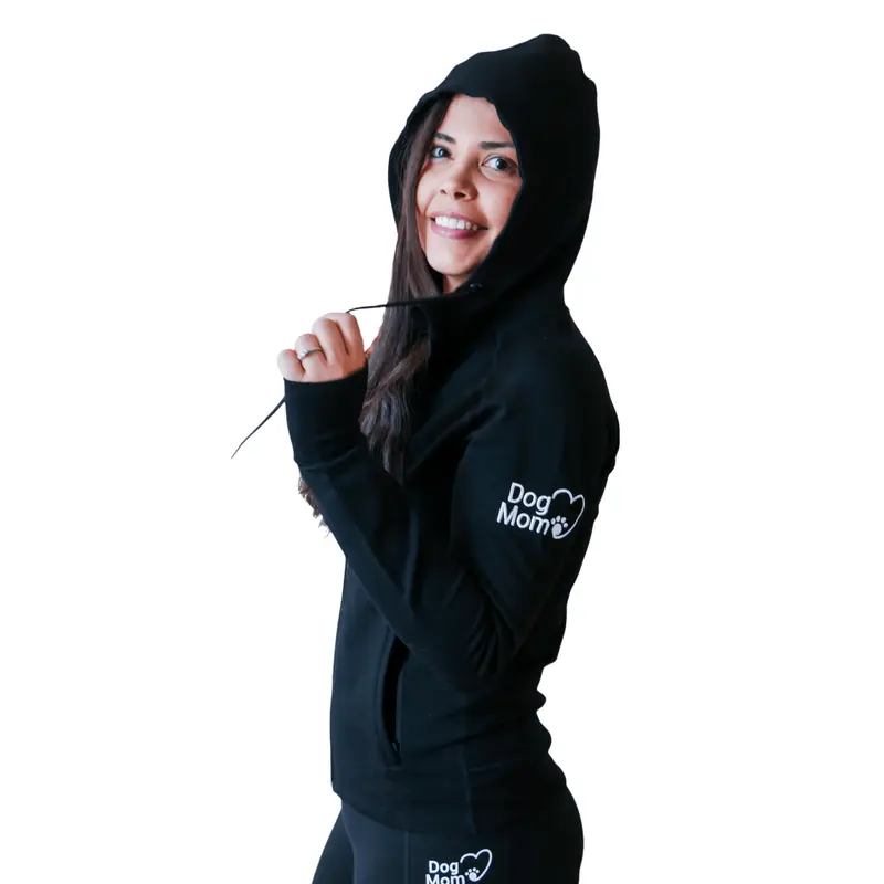 Dog Mom Adventures Full Zip Hooded Jacket - Black.