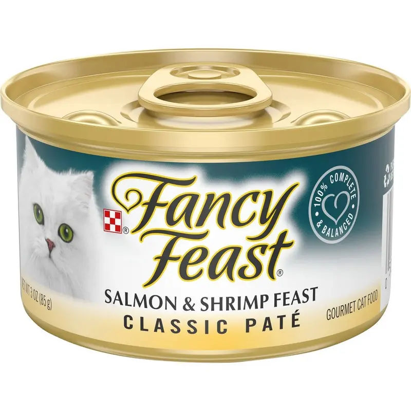 Fancy Feast Grain Free Pate Wet Cat Food  Classic Pate Salmon & Shrimp Feast  3 oz. Can