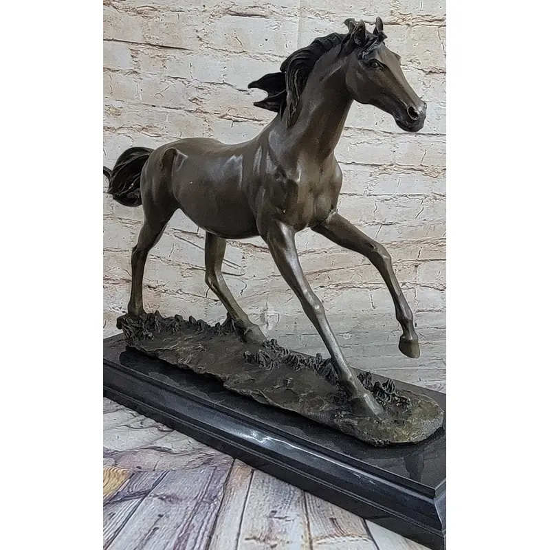 Galloping Stallion Horse Bronze Statue Sculpture Figure PJ Mene Marble Base 15" x 24"