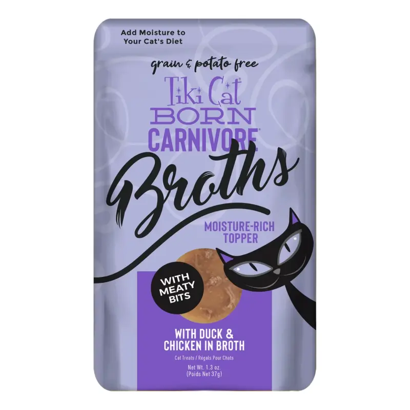 Tiki Cat Born Carnivore Broths, Duck & Chicken Cat Moist Treat  Topper 1.3oz