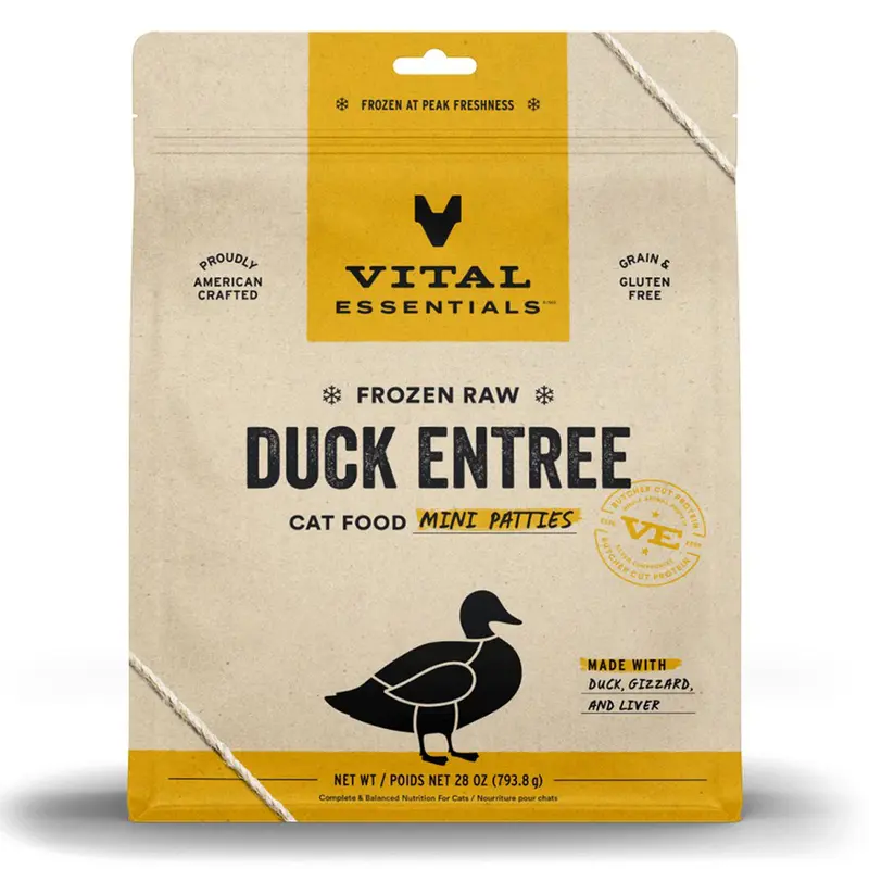 Vital Essentials Frozen Raw Duck Entree Mini Patties Cat Food 28oz