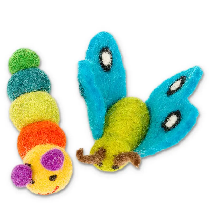 Karma Cat Caterpillar & Butterfly Wool Cat Toys 2 pk