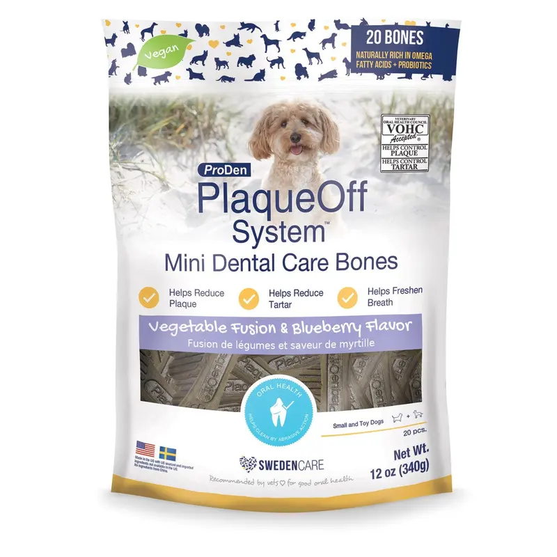Proden Plaque-off Blueberry & Vegetable Mini Dental Dog Treats, 20ct