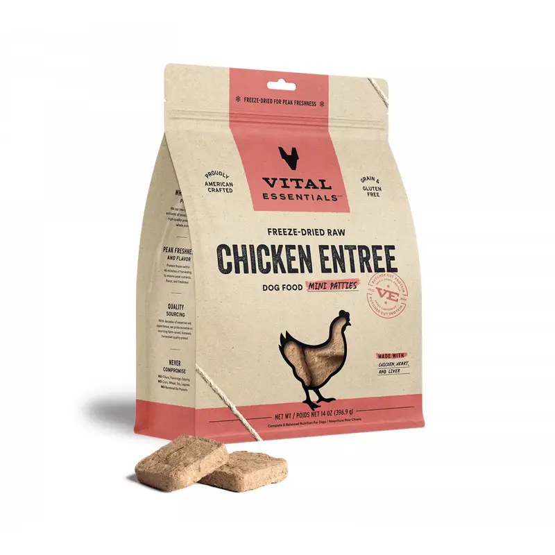 Vital Essentials Freeze Dried Grain Free Chicken Mini Patties Entree for Dogs Food