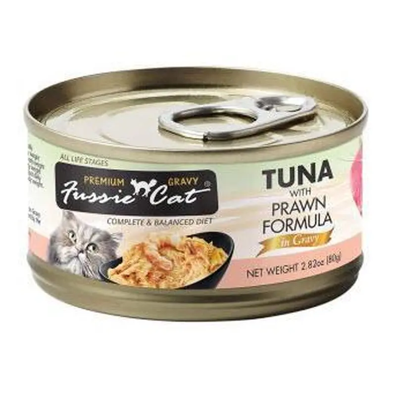 Fussie Cat Premium Tuna w/Prawns in Gravy Cat Food 2.82oz Can