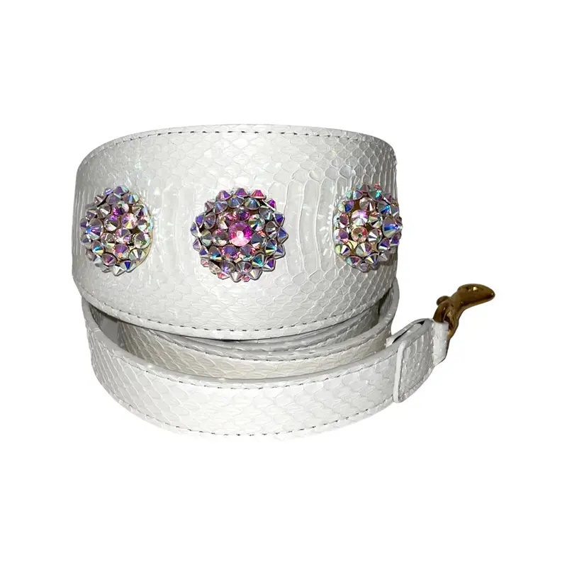 Stunning Matte White 3 Wide Style Collar & Leash Set, With Our Custom Swarovski Rivets