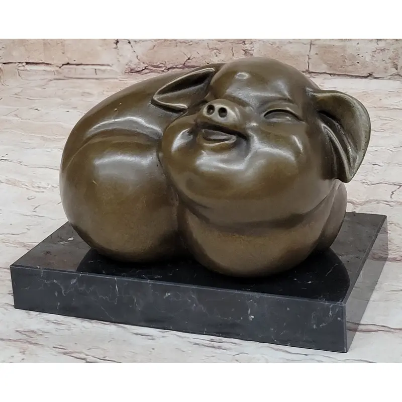Happy Round Pig Bronze Metal Statue Sculpture Figure Original Art Farm Decor