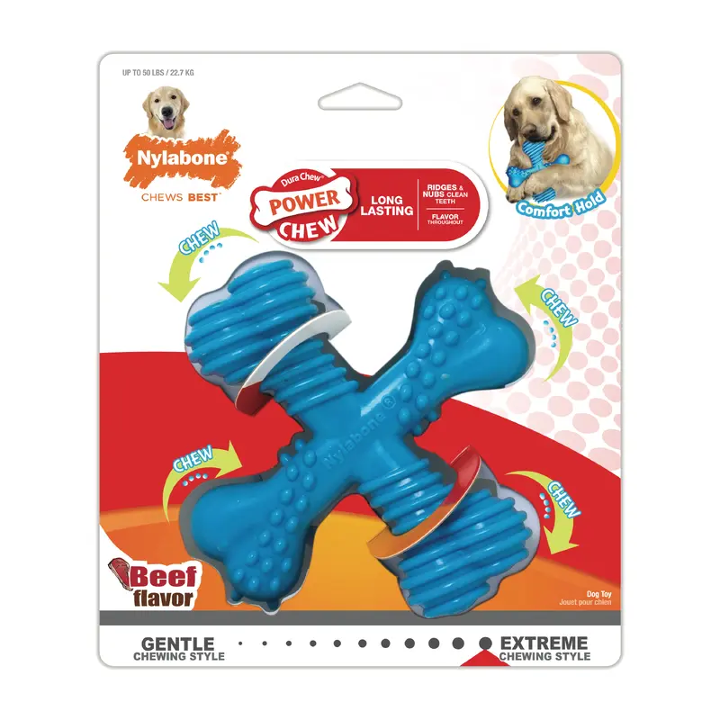 Nylabone Comfort Hold X Bone Power Chew Durable Dog Toy Beef Large/Giant