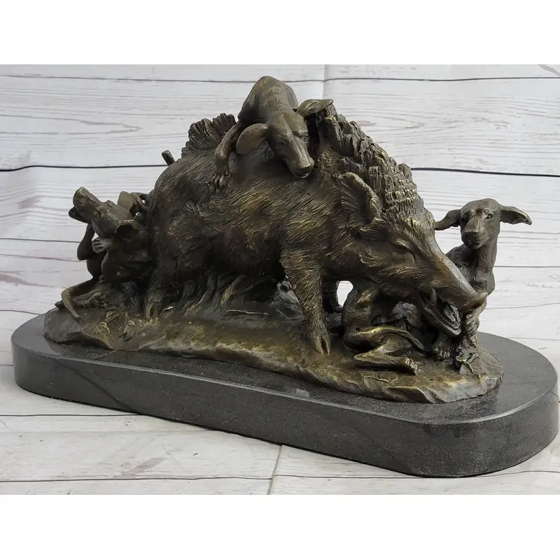 Boar Attacked by Wild Dogs Hot Cast Bronze Sculpture Statue Art by Lecourtier