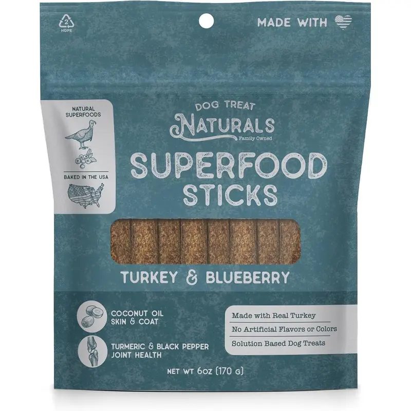 Dog Treat Naturals Superfood Sticks, Turkey & Blueberry Dog Treats (10oz)
