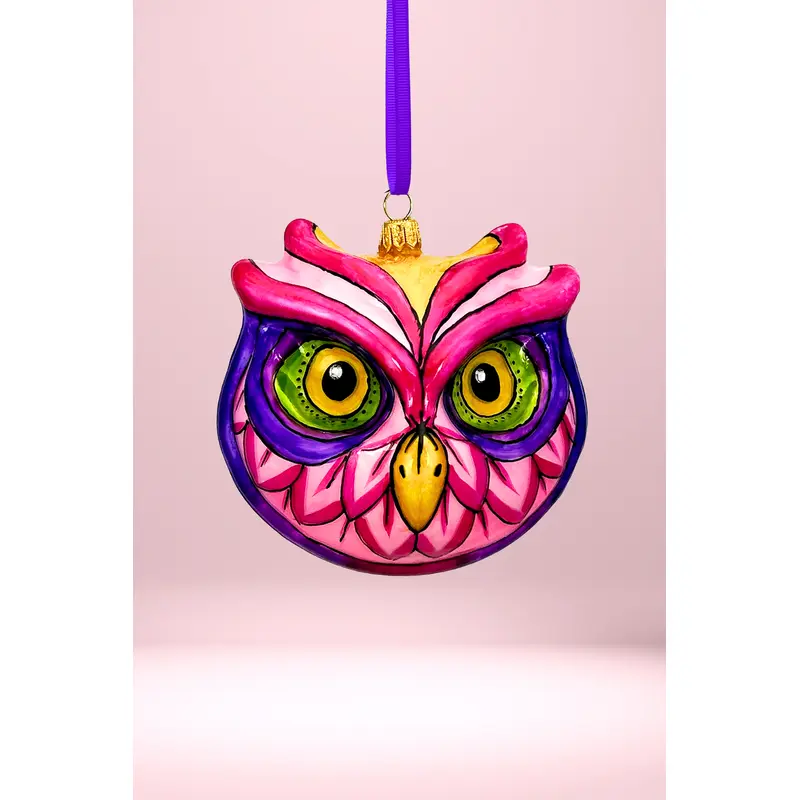 Peony Owl Polish Glass Ornament