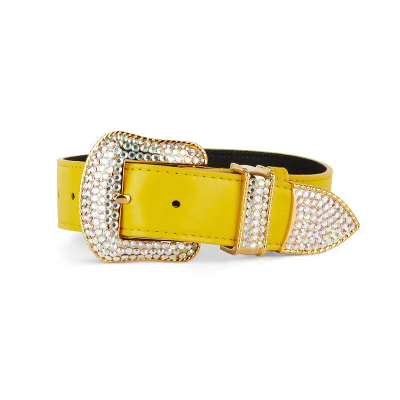 Smooth Yellow Italian Leather With Custom Swarovski Crystal Hardware