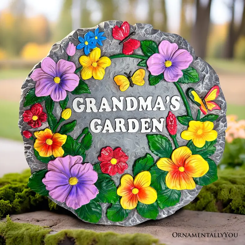 Grandmas Garden Floral Stepping Stone, 9.5" Decorative Outdoor Decoration