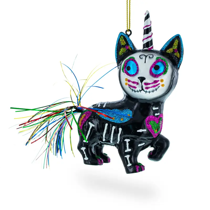 Spooky Halloween Black Cat Blown Glass Christmas Ornament