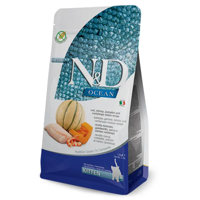 Farmina N&D Ocean Kitten Dry Cat Food - Cod, Shrimp, Pumpkin & Cantaloupe - 3.3lb Bag