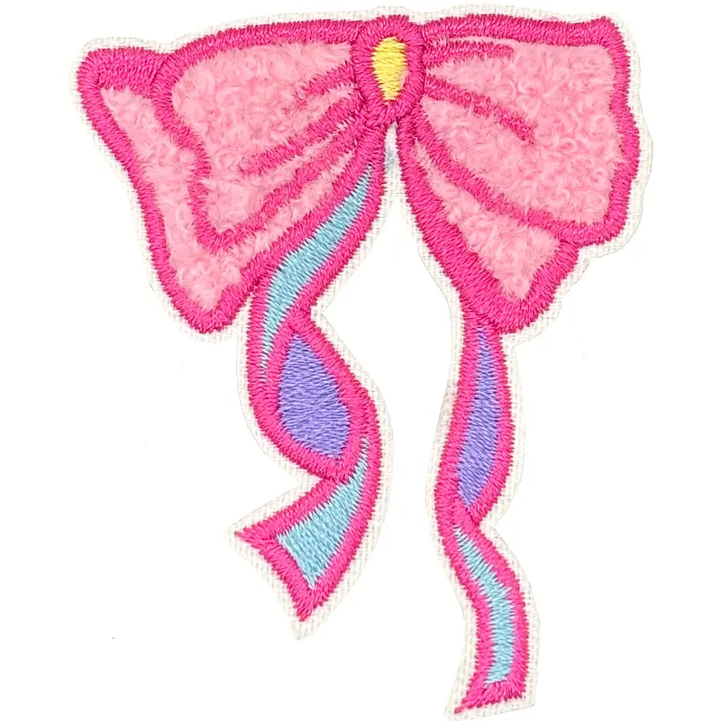 Pink Chenille Bow - Patch