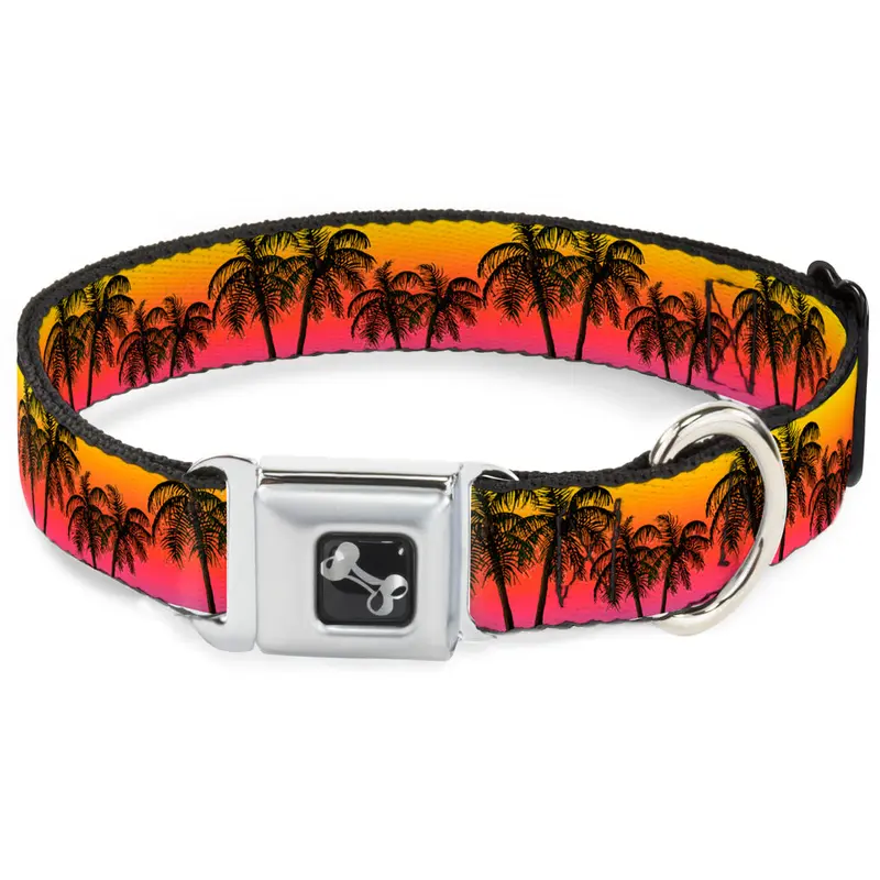 Dog Bone Seatbelt Buckle Collar - Palm Trees Sunset Fade/Black