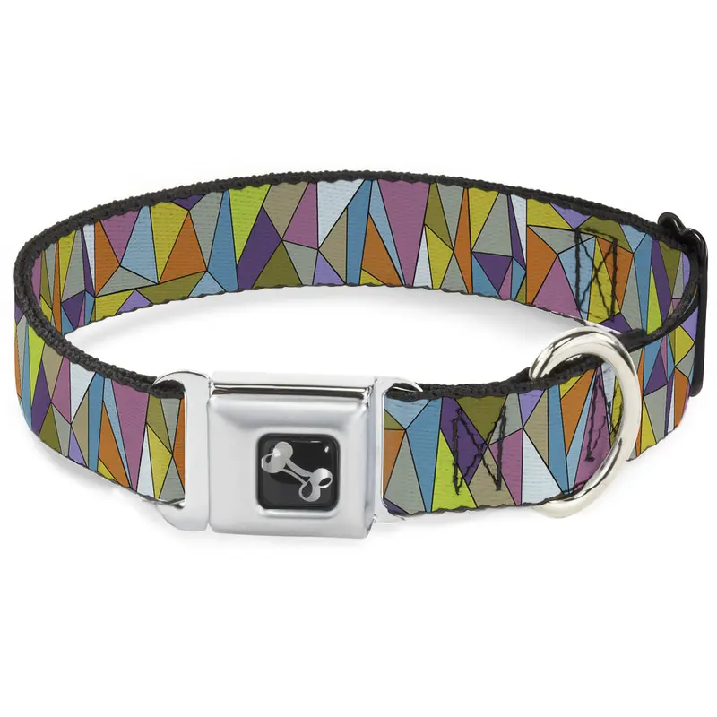 Dog Bone Seatbelt Buckle Collar - Stained Glass Mosaic Multi Color