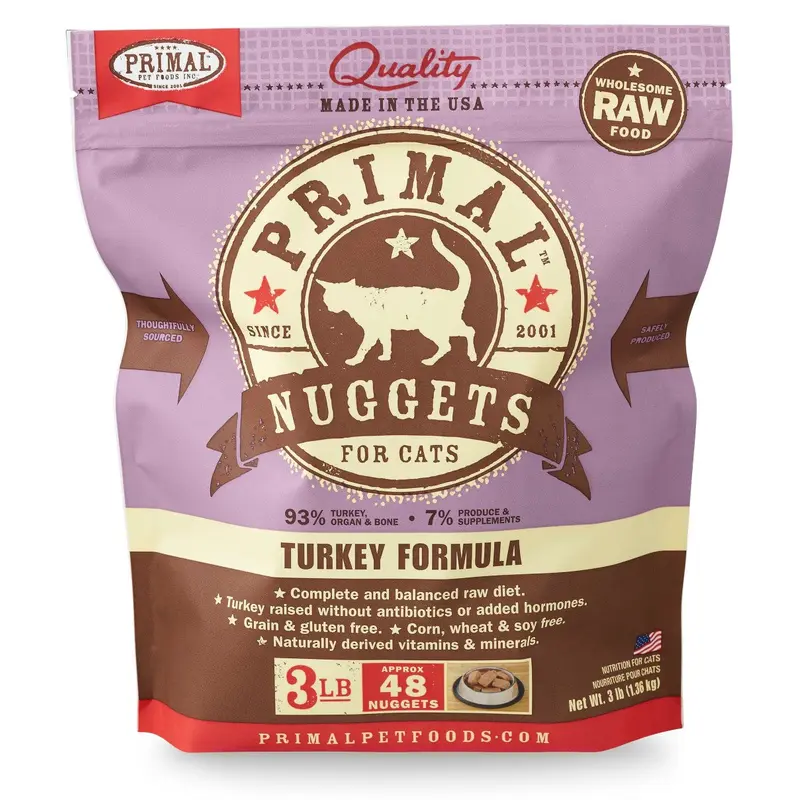 Primal Cat Raw Turkey Nuggets 3lbs.