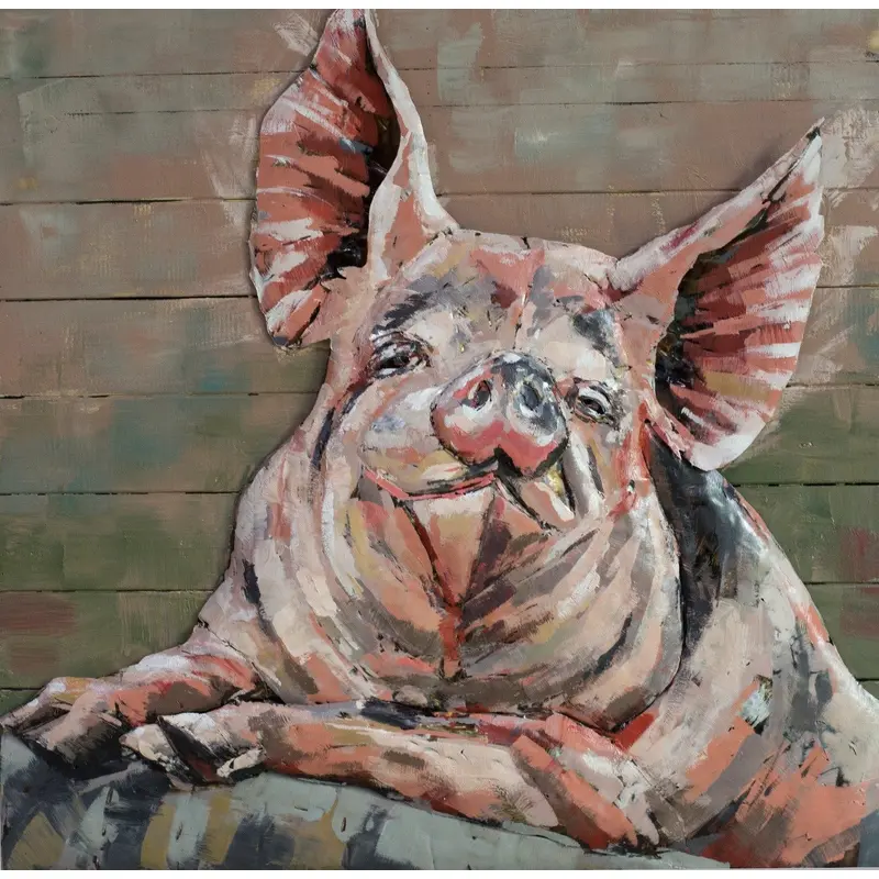 Hanging Wall Art 3D Painting of a Pig Cute Decor Metal Cutout Wood Canvas