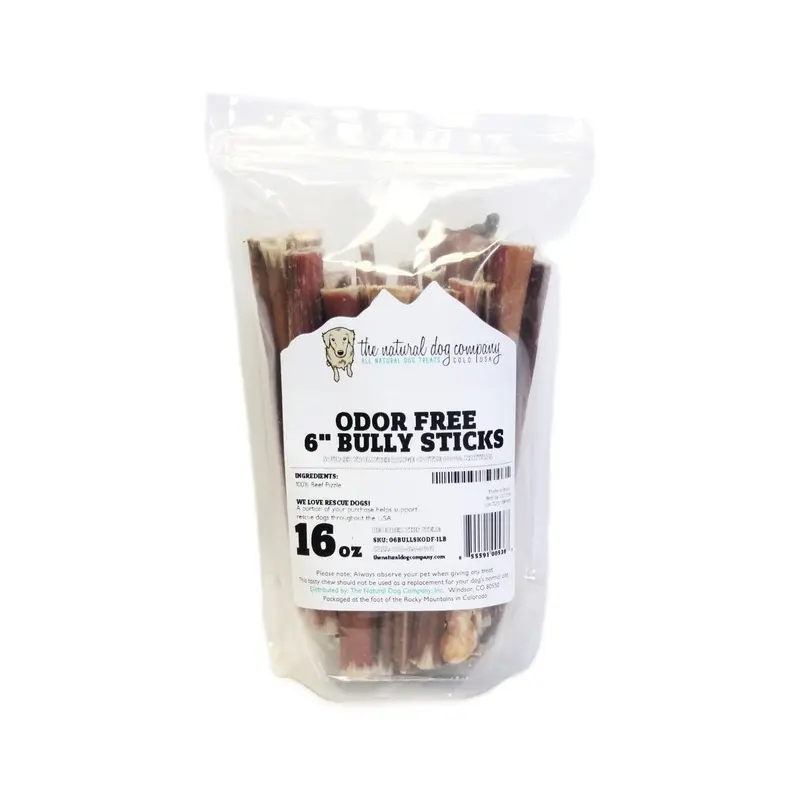 Natural Dog Company 6" Bully Sticks Odor Free