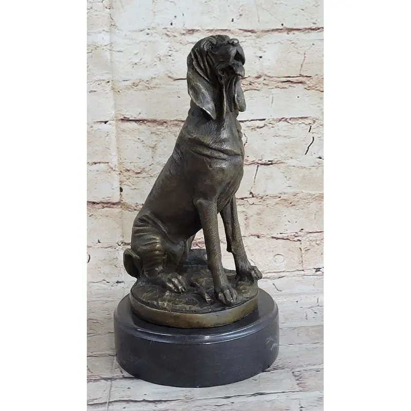 Signed Cain Bloodhound Bronze Marble Sculpture Pet Dog Figure Man`s Best Friend
