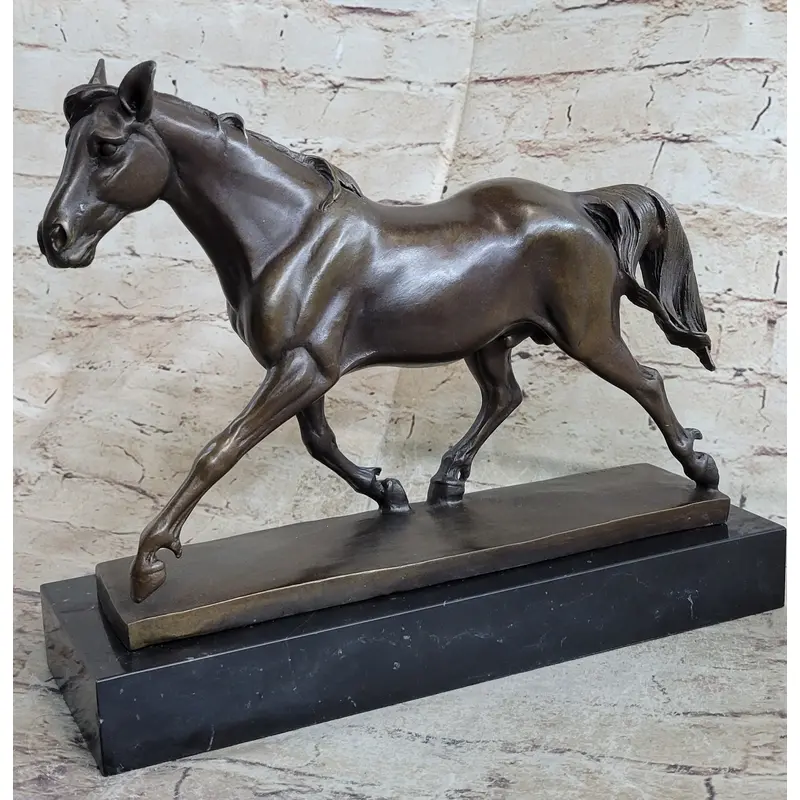 Signed Prosper Lecourtier Racing Horse Stallion Hot Cast Sculpture Marble Base