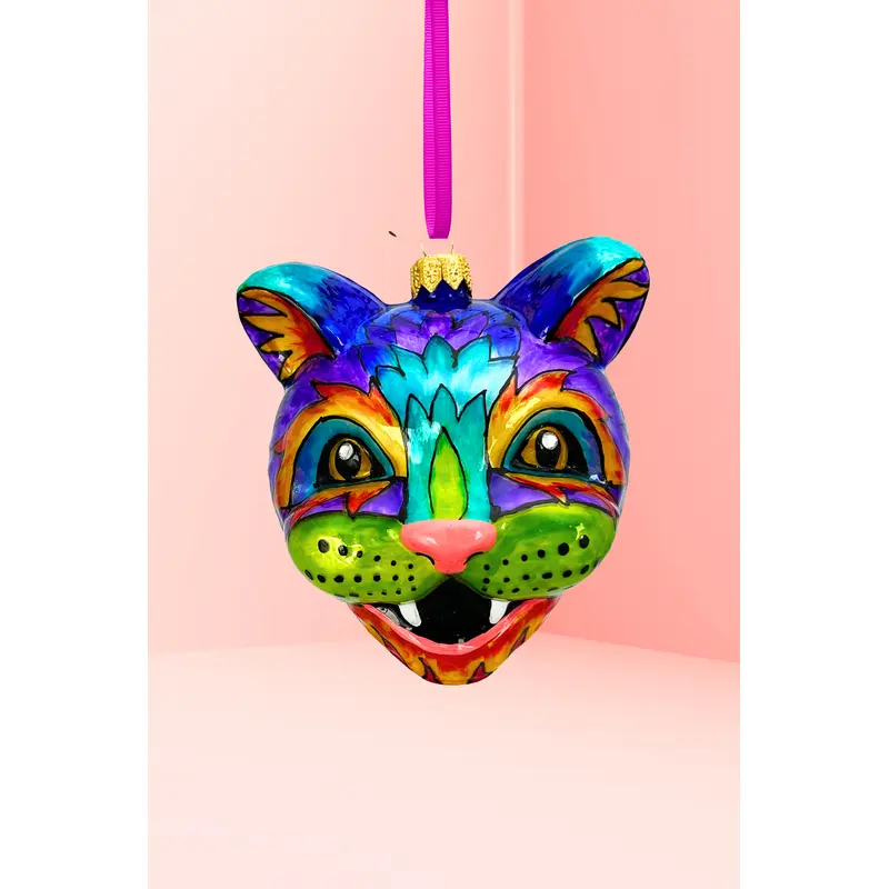 Technicolor Cat Polish Glass Ornament