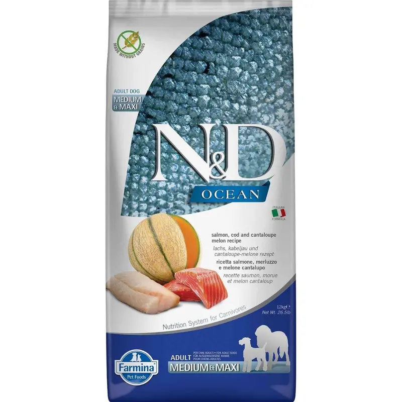 Farmina N&D Ocean Grain Free Med/Max Dry Dog Food - Salmon, Cod, & Cantaloupe - 26.4lb Bag