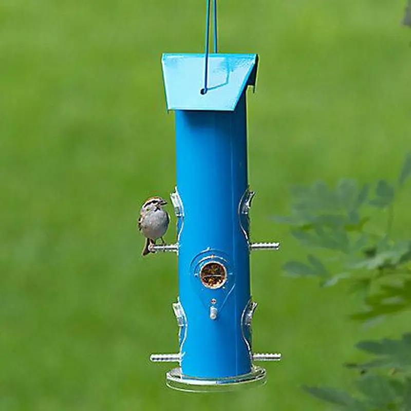 Perky-Pet Blue Metal Tube Bird Feeder - 1 lb Seed Capacity
