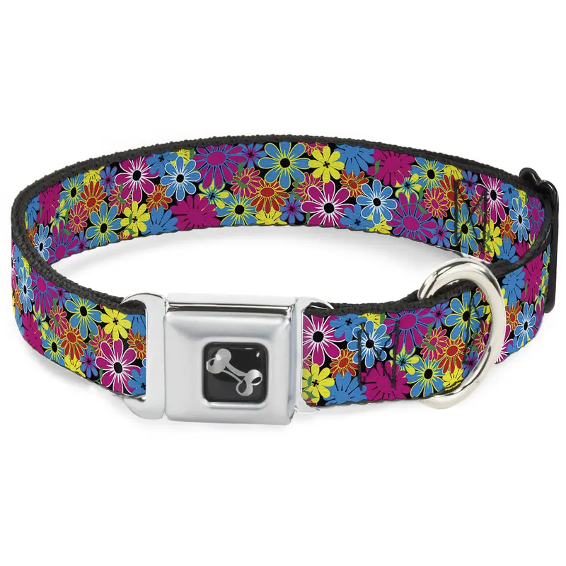 Dog Bone Seatbelt Buckle Collar - Flower Blossom