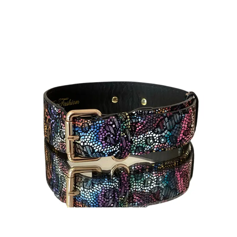 Luxury Pet Fashion Black Floral Lace Italian Leather With Gold Classic Hardware