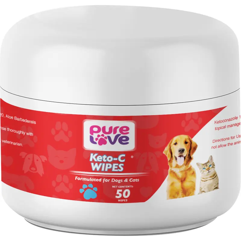 Pure Love Ketoconazole 1%, Chlorhexidine 2% Antiseptic Wipes for Dogs and Cats