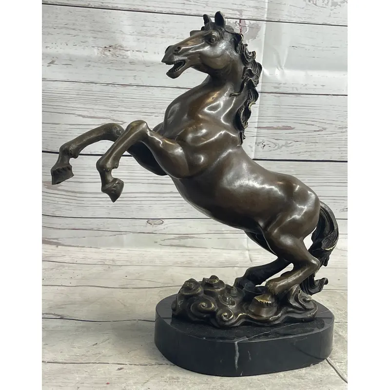 Rearing Horse Trainer Equestrian Artwork Art Bronze on Marble Statue Sculpture