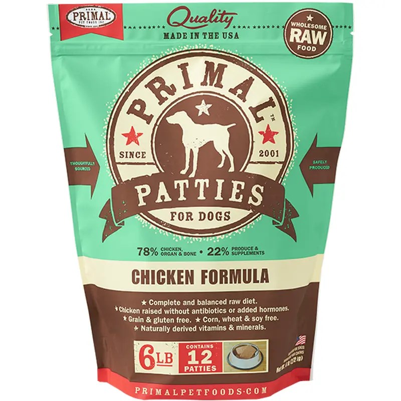 Primal Frozen Raw Chicken Patty Dog Food 6 lb