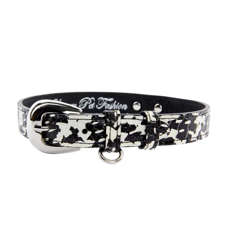 Black & White Snake Collar With Silver Oval Hardware