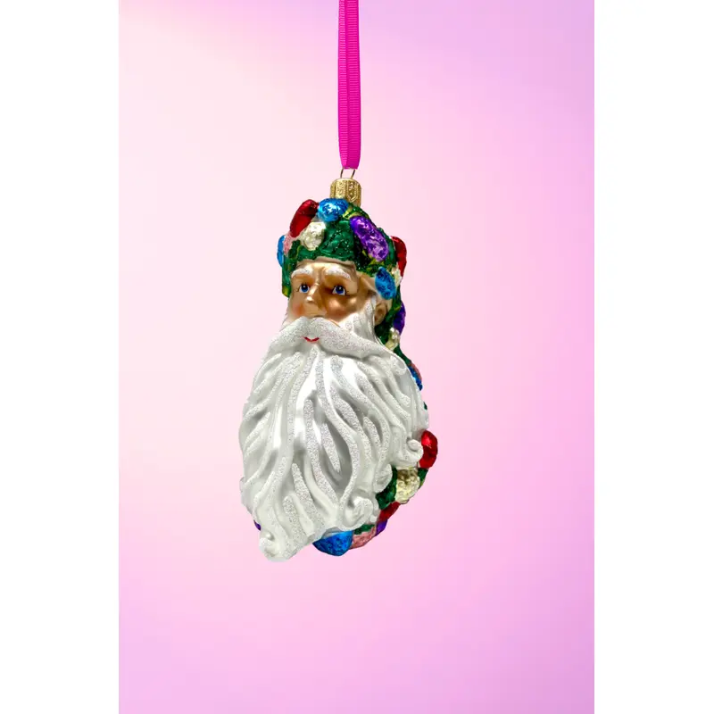 Floral Fetish Santa Head Polish Glass Ornament