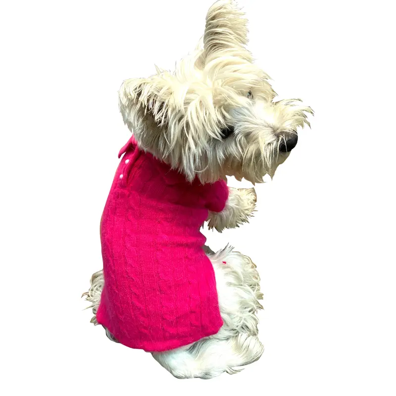 Luxury Preppy Cable Polo Sweater, Fuchsia